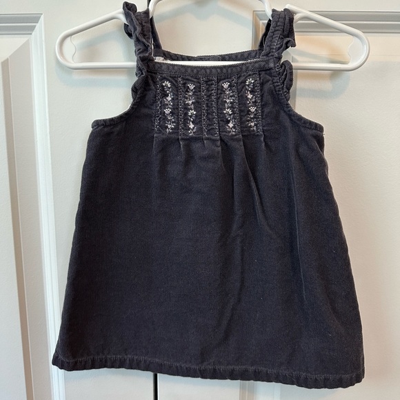 Janie and Jack Girls Dark Gray Corduroy Floral Lined Dress (Size 3-6 Months) - Picture 1 of 6